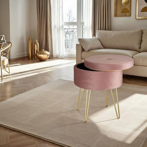 Sitzhocker Ava gepolstert in Samtoptik 300kg mit Stauraum - rosa