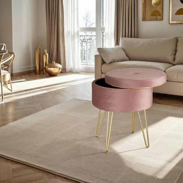 Sitzhocker Ava gepolstert in Samtoptik 300kg mit Stauraum - rosa