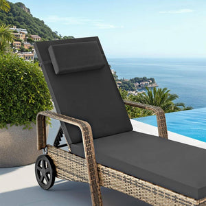 Sonnenliege Rattan mit Rollen natur/dunkelgrau