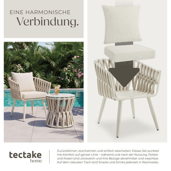 Gartenlounge-Set Lugano Rope-Design Aluminium beige, 1 Stuhl mit Tisch