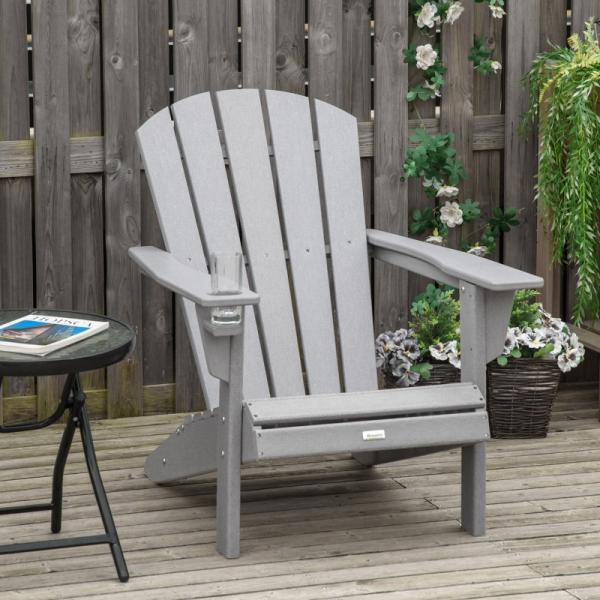 Adirondack Gartenstuhl mit Getränkehalter Balkonstuhl Grau Kunststoff