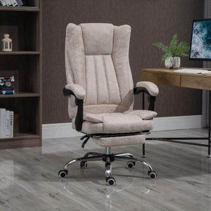 Bürostuhl Drehstuhl mit Liegefunktion Fussstütze Sitzhöhenverstellung Mikrofaser Beige+Schwarz+Silber
