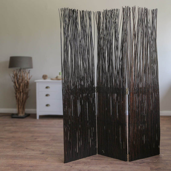 Paravent Raumteiler 3 teilig Holz Trennwand Sichtschutz Weidenparavent Braun