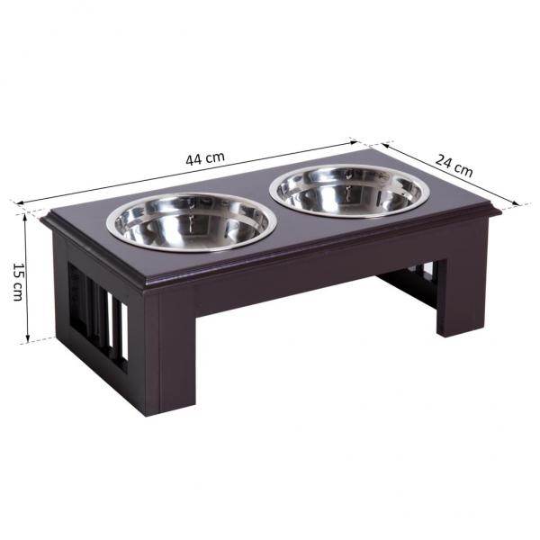 Futternapf Futterschüssel Erhöhter 2 Näpfe Hundenapf Katzen Edelstahl MDF Kaffee
