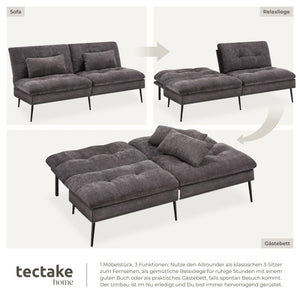 Schlafsofa Tokio 3in1 mit neigbarer Rückenlehne grau