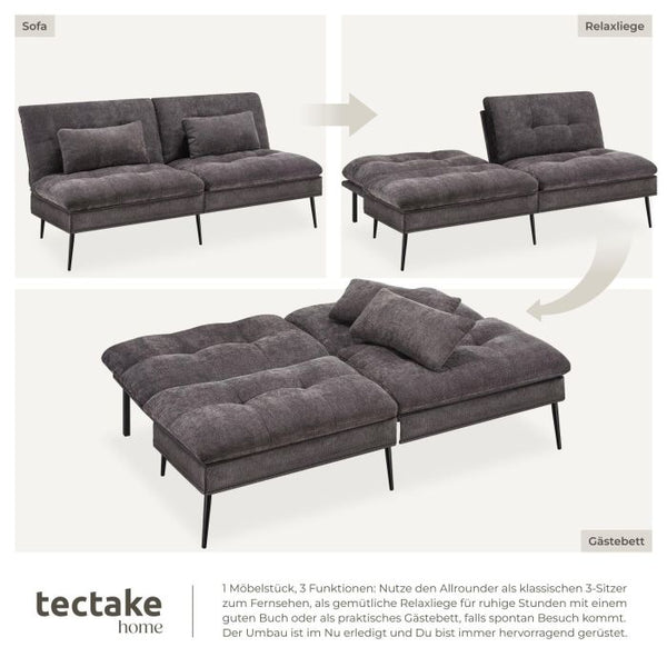 Schlafsofa Tokio 3in1 mit neigbarer Rückenlehne grau