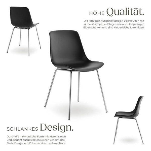 Kunststoffstuhl Mave schwarz/chrom 2er Set