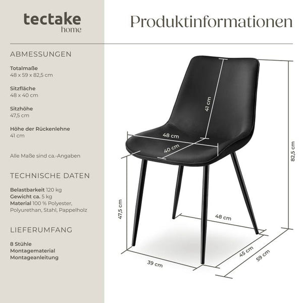 8er Set Stuhl Monroe Samtoptik schwarz