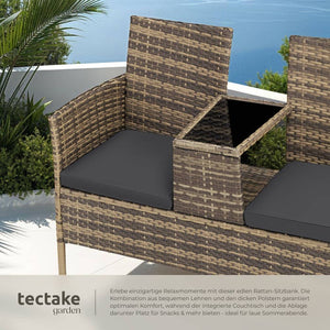 Rattan Gartensitzbank mit Tisch natur/dunkelgrau