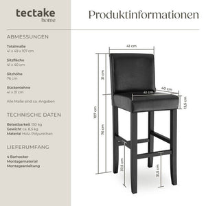 Barhocker schwarz 4er Set