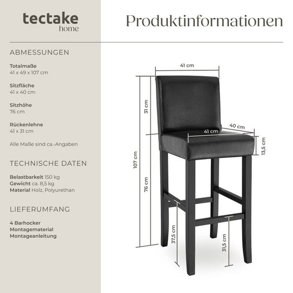 Barhocker schwarz 4er Set