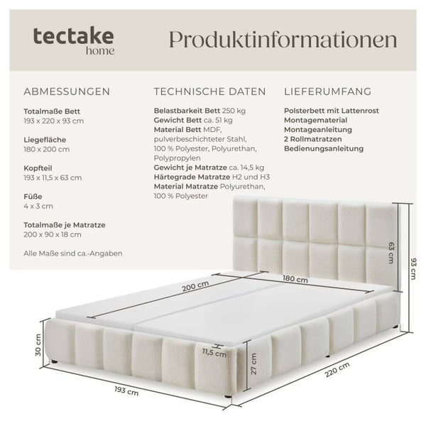 Bettset Polsterbett mit Matratze Teddy creme 180 x 200 cm