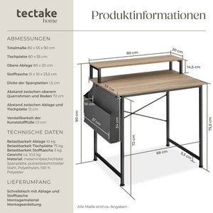 Schreibtisch Everett Industrial Holz hell, Eiche Sonoma 80 cm