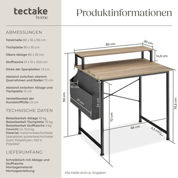 Schreibtisch Everett Industrial Holz hell, Eiche Sonoma 80 cm
