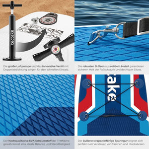 Stand-Up Paddle Board 2in1 Poseidon rot/blau 320 cm mit Kamerahalterung