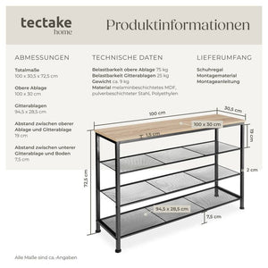 Schuhregal Portsmouth Industrial Holz hell, Eiche Sonoma