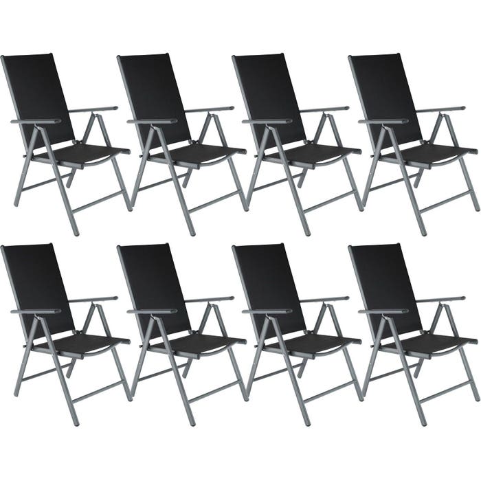 8 sedie da giardino in alluminio - nero / antracite 