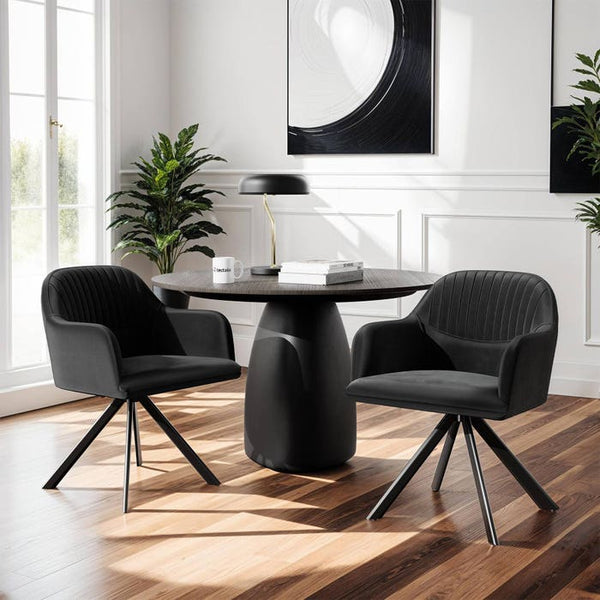 Samt-Drehstuhl Lona schwarz/schwarz 2er Set
