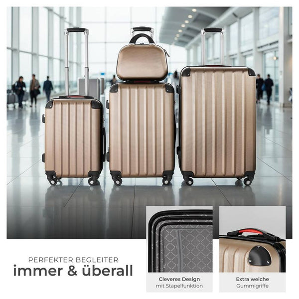 Hartschalenkoffer und Beauty-Case Set 4-tlg. Champagner