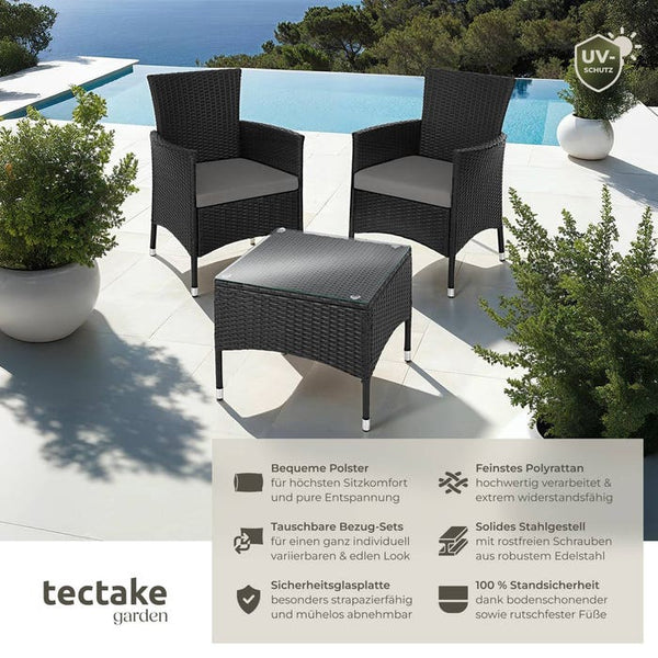 Rattan Gartenset Luzern 2+1 schwarz