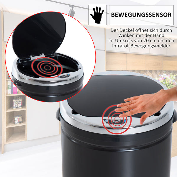 Abfalleimer mit Sensor 30L Edelstahl schwarz
