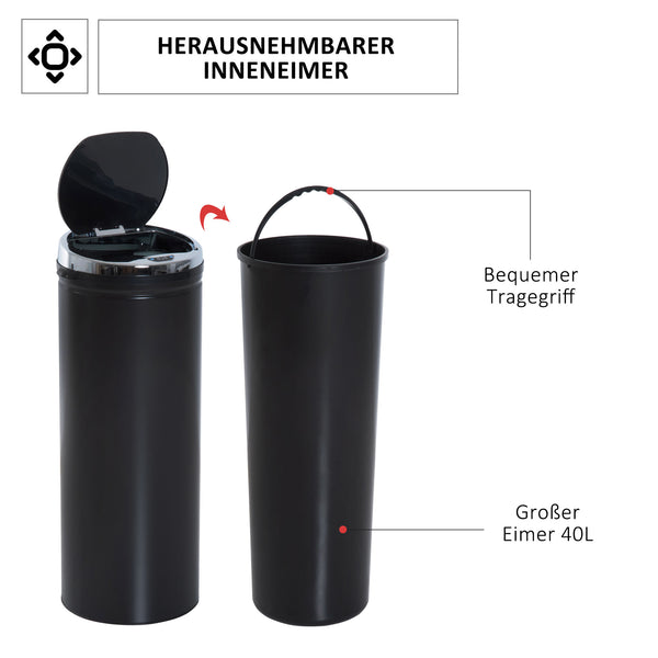 Abfalleimer mit Sensor 30L Edelstahl schwarz