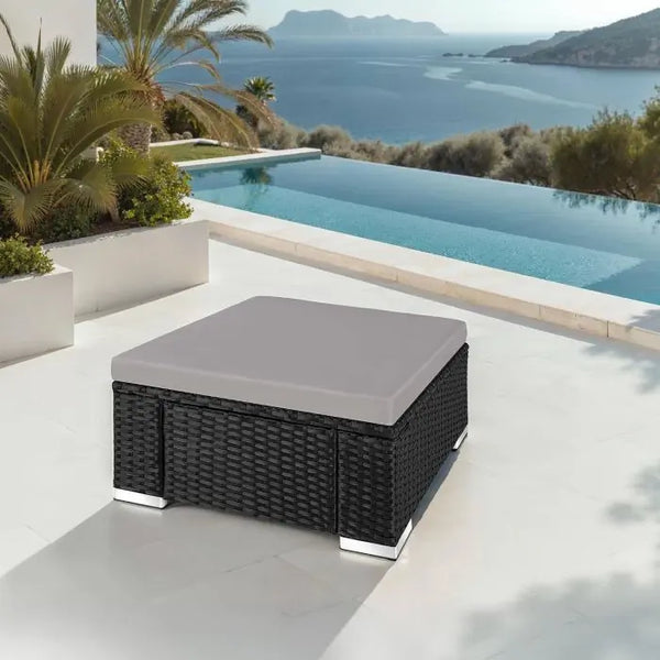 Rattan Sitzhocker Bitonto schwarz/grau