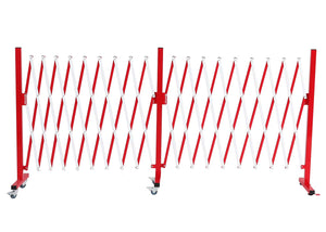 Ausziehbares Alu Absperrgitter mit Rollen 110-500cm rot-weiss