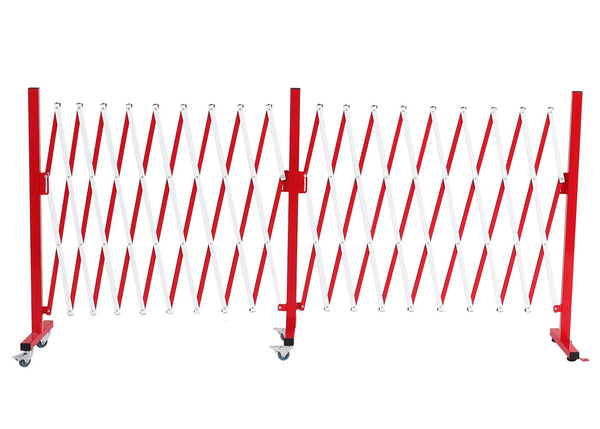 Ausziehbares Alu Absperrgitter mit Rollen 110-500cm rot-weiss