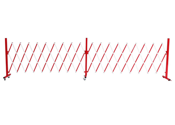 Ausziehbares Alu Absperrgitter mit Rollen 110-500cm rot-weiss