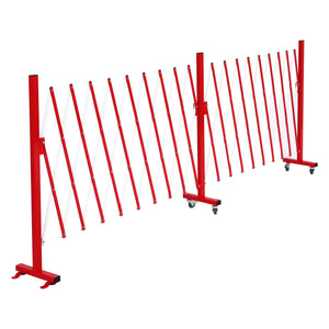 Ausziehbares Alu Absperrgitter mit Rollen 110-500cm rot-weiss