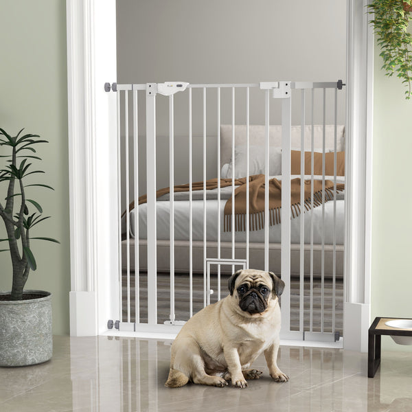 Hunde Absperrgitter selbstschliessend mit Tür 104cm hoch Stahl weiss