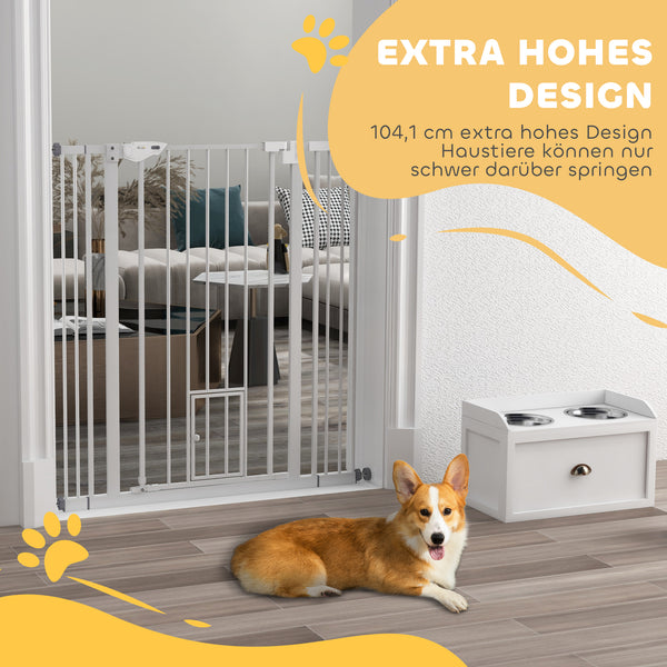 Hunde Absperrgitter selbstschliessend mit Tür 104cm hoch Stahl weiss