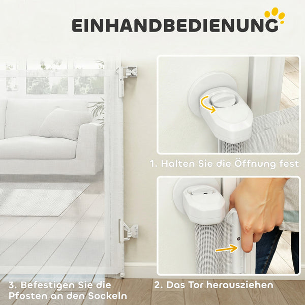 Treppenschutzgitter ausziehbar für Haustiere und Türen weiss