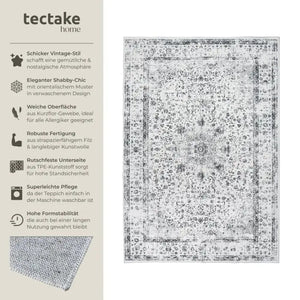 Vintage Teppich Aliya Kurzflor waschbar grau 160 x 230 cm