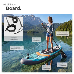 Stand-Up Paddle Board 2in1 Palagios türkis/orange 288 cm mit Kamerahalterung