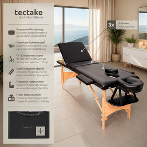 3 Zonen Massageliege mit Polsterung, schwarz