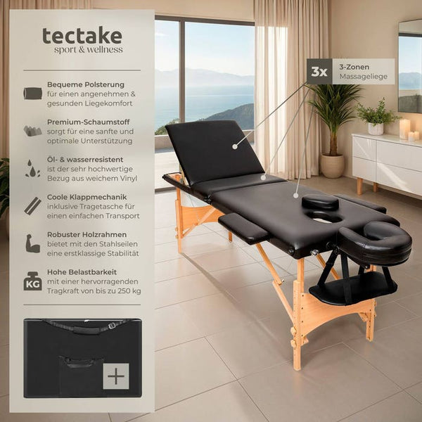 3 Zonen Massageliege mit Polsterung, schwarz