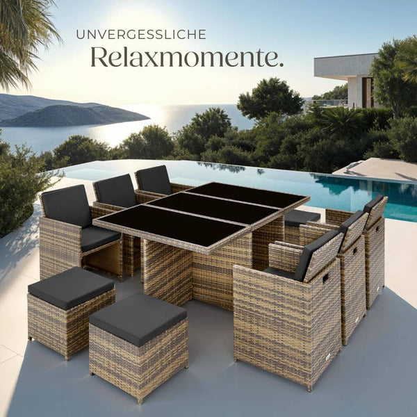 Aluminium Rattan Sitzgruppe New York 6+4+1, natur