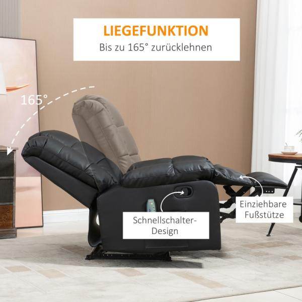 Massagesessel, Relaxsessel, 8 Vibrationspunkte, Liegefunktion, Kunstleder, schwarz,