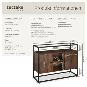 Sideboard Oldham 100x38x80,5cm Industrial dunkelbraun