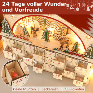 Adventskalender zum Befüllen mit LED für Weihnachten aus Holz