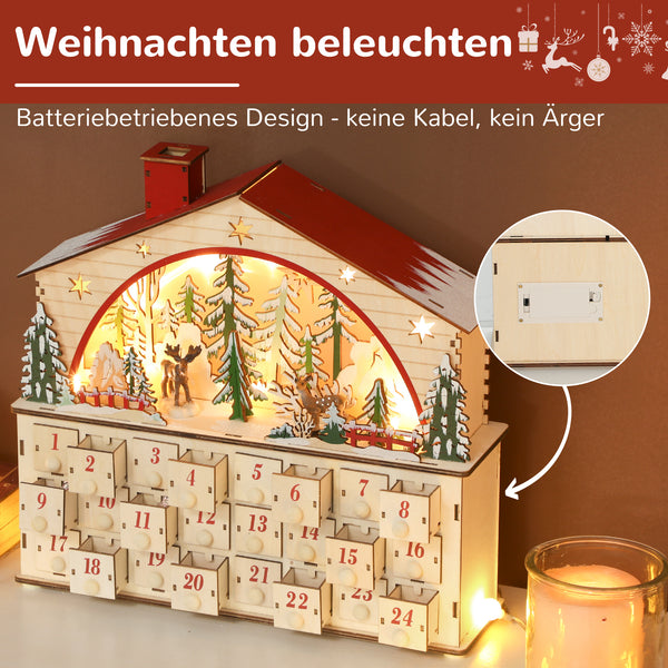 Adventskalender zum Befüllen mit LED für Weihnachten aus Holz