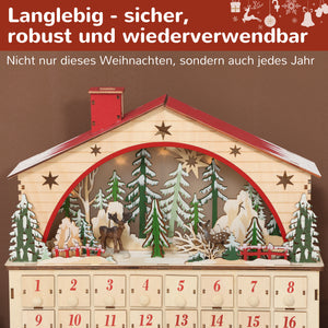 Adventskalender zum Befüllen mit LED für Weihnachten aus Holz