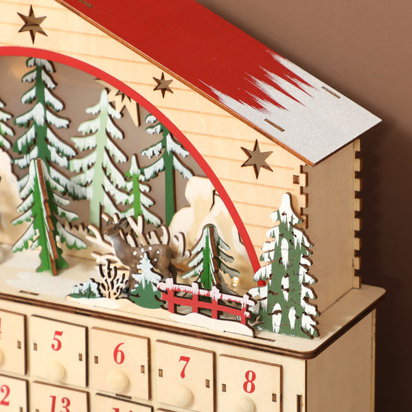 Adventskalender zum Befüllen mit LED für Weihnachten aus Holz