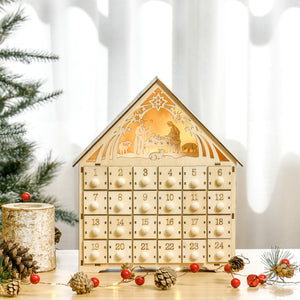 Adventskalender Weihnachtsdeko mit 24 Schubladen LED Naturholz