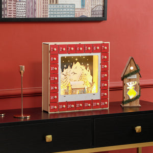 Adventskalender Weihnachtsdeko mit 24 Schubladen LED Rot