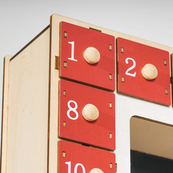 Adventskalender Weihnachtsdeko mit 24 Schubladen LED Rot