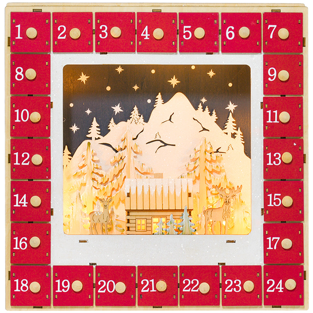 Calendario dell'Avvento decorazione natalizia con 24 cassetti LED rosso
