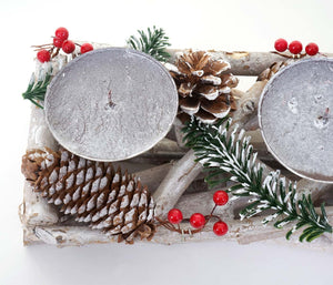 Adventskranz Holz länglich mit Kerzen 11x15x50cm weiss-grau